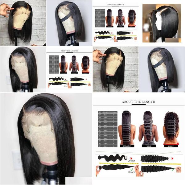 Perruques de cheveux humains avant de lacet pour femmes noires perruque droite Bob Remy noeuds brésiliens pré-cueillis avec des produits de livraison de bébé vierge Dhgbv