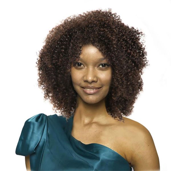 Aucun Lace Full Machine made perruques de cheveux humains Court Bobr Capless Afro Kinky Curly 4 # Couleur Noir Femmes Top qualité