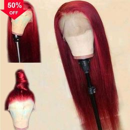 Human HairWomen Human Front Hair Burgundy Capless Gekleurde pruiken 13x4 Lace Remy Wig for Red Black 1b99j1 150 Density Preplucked Hairline Naadloos