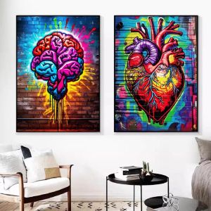 Human Heart Brain Anatomical Affiche Graffiti Wall Art Print Modern Street Graffiti Anatomy Toile Peinture Mur Decor Affiches