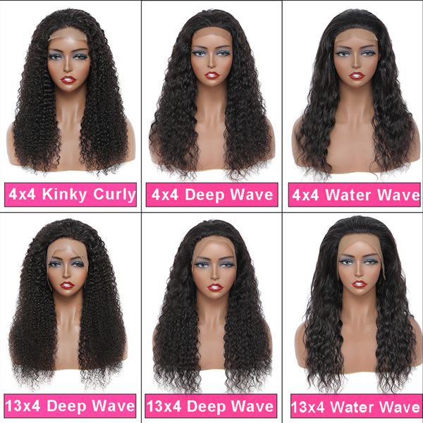 Fermeture de cheveux en dentelle humaine perruques avant pour les femmes noires Remy Remy Body Water de corps avec une perruque de bande frontale Préside sans falsification 4x4 13x4 Curly Curly Brésilien