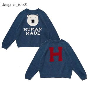 Sweaters masculinos de su capucha de marca Human Made Made Human de gran tamaño Human Sweaters Men's Women's 1 1 Rabbit Jacquard Lana Párula de punto de punto Human Human Hoodie 1732