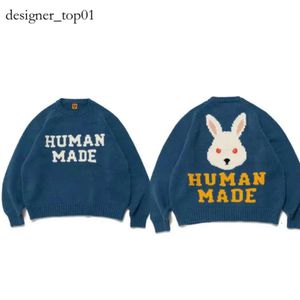 Sweaters masculinos de su capucha de marca Human Made Made Human de gran tamaño Human Sweaters Men's Women's 1 1 Rabbit Jacquard Lana Párula de punto de punto Human Human Hoodie 2989