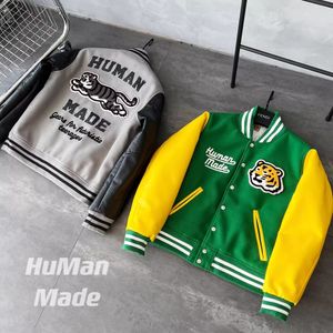 Chaquetas de lana con manga de cuero, chaqueta de béisbol con tigre, abrigo de algodón para hombres y mujeres