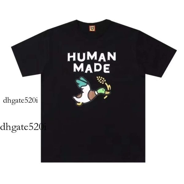 Human Made Shirt Men Designer T-shirts noir 2023 Nouvelle mode Human Made T-shirt Love Cartoon Flying Duck Dog Pig Slub Fun Imprime Bamboo Coton Coton Colaire