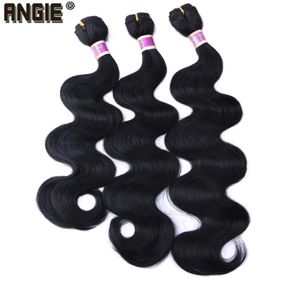 Human Ponytails Body Wave Hair Bundels Curly Weave Synthetische inslag 16 18 20 inch 3 Zwart product5097565