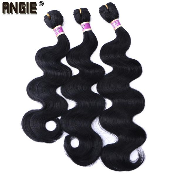 Queues de cheval humaines Body Wave Hair Bundles Tissage bouclé Trame synthétique 16 18 20 pouces 3 produits noirs