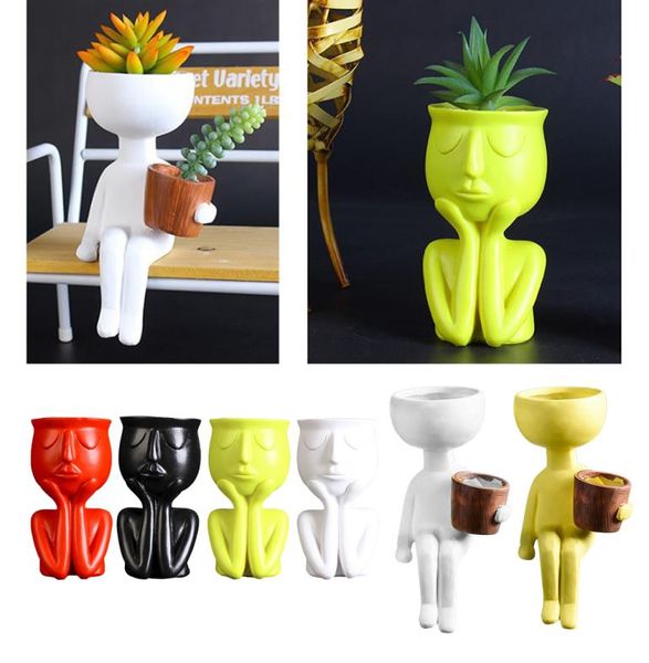 Portrait humain Sculpture Pot de fleur Vase Succulent Cactus Planteur Humaniod Pot de fleur en céramique Vase fleur charnue 3 couleurs C01251515002