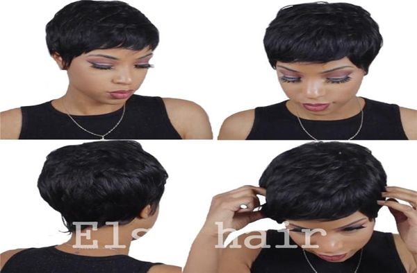 Human Real Hair Short Pixie Cut Wig Peruvian Full Machine faits sans glueless Aucune Lace Front African American Bob Wigs868319