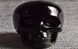 Statue de crâne en cristal de forme humaine, figurine de crâne en obsidienne noire naturelle, en jade, guérison en cristal, Reiki, décoration de maison maléfique, 1764983