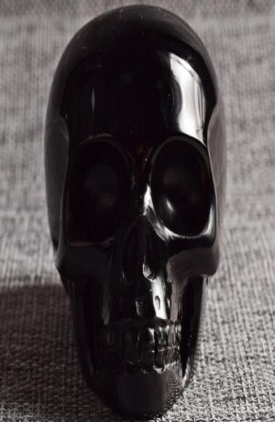 Forme humaine Crystal Skull Statue Natural Black Obsidian Jade Skull Figurine Crystal Healing Reiki Evil Home Decor8495716