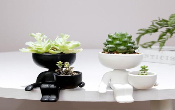 Macetero de cerámica con forma humana, macetero suculento, recipiente pequeño para plantas para el hogar, jardín, oficina, decoración de escritorio 2205076241175