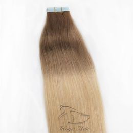 Menselijke Virgin Hair Extensions PU Tape Remy Full Head Balayage Color # 6/613 Skin Inslag Vrigin Haar 50g 20pcs Hair Extensions