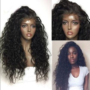 Humaine Vierge Remy Brésilienne Cheveux Doux Avant de Lacet Full Lace Curly Perruques 130% Desnity Naturel Couleur Noire Pour Les Femmes Noires