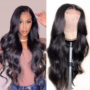 Bandin de perruque humaine pour les femmes avec de la dentelle 13 * 4 Corps de cheveux humains Wigs en forme noire Wavy Shape Virgin Hair