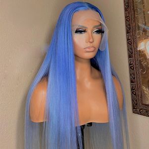 Perruques humaines Blue Straight 13x4 Wig Fomen Brésilien Remy Wigspre de dentelle de dentelle sans glusilienne cueillies de cheveux pour bébé