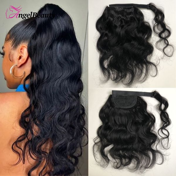 Extension de queue de cheval à vagues de corps enveloppant humain Remy Ponytails Clip dans les extensions de cheveux pour les femmes Couleur naturelle 230613