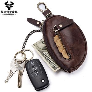 HUMERPAUL genuine leather coin purse men short mini wallet key bag zipper split car key bag Housekeeper Key Case small