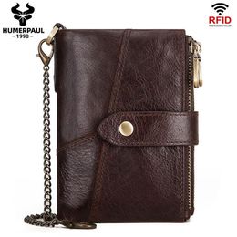 HUMERPAUL RFID Echte koeienleren portemonnee Men Munt Purse Male Cuzdan Portfolio Man Portomonee Small Mini Walet Pocket Quality191Q