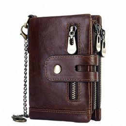 Humerpaul billet para hombres rfid titular de la tarjeta de crédito de identificación de cuero genuino con cartera de diseño de la marca de la cadena de IR antirrobo Portfolio Portomee 38uo#