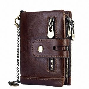 Humerpaul portefeuille pour hommes RFID Portefeuille de carte de crédit en cuir authentique avec un portefeuille de conception de marque de chaîne IR anti-vol Portfolio Portomee 38UO #