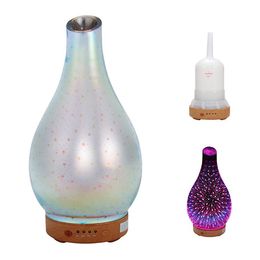 Luchtbevochtiger 3D-glazen schuine mond ultrasone koude mist 7 kleuren licht essentiële olie houtnerf bodem aroma diffuser