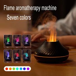 Humidificateur Volcan Simulation Flamme Aroma Diffuseur Huile Essentielle Lampe USB Humidificateur d'air sept couleurs machine de parfum de flamme 231226