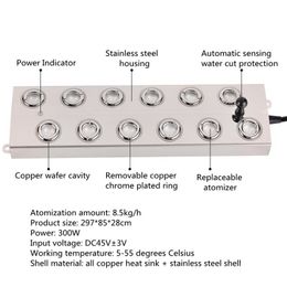 Humidificateurs 12 Humidificateur d'air de tête DC48v Ultrasonic Maker Maker Fogger Aclerdless inoxydables sans alimentation électrique