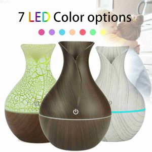 Humidificateurs 130ml Led diffuseur d'huile essentielle humidificateur Usb aromathérapie bois Grain Vase arôme 7 couleurs lumières pour la maison lampe à LED électrique L230914