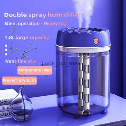 Humidificadores 1800ML Humidificador de aire eléctrico para el hogar de gran capacidad USB Doble boquilla Ultrasónico Aroma Mist Maker Fogger con difusor de luz LED YQ230926