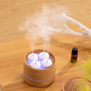 Humidificateurs 200ML Diffuseur d'huile essentielle USB Mignon Steamer Bun Shape Hydratant Aroma Diffusor Night Light Accueil Petits appareils Mini Bureau