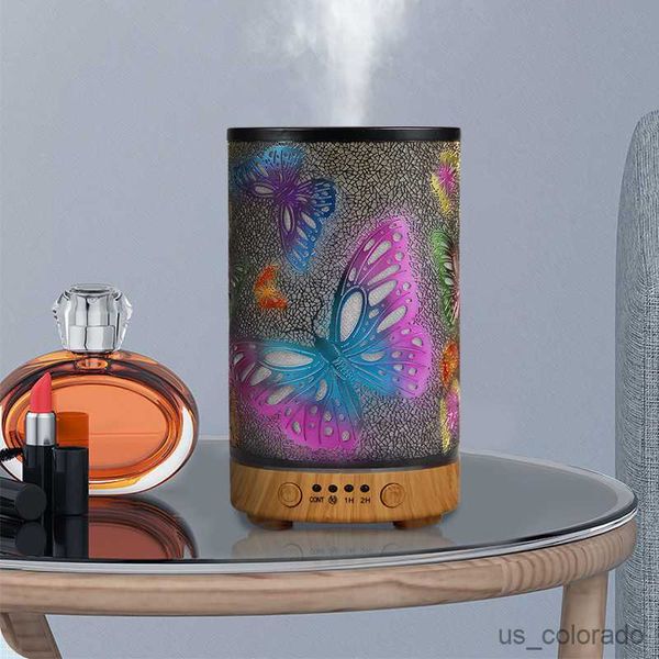 Humidificadores 2023 New Iron Art Hollow Colorful Butterfly Pattern Humidificador de aire ultrasónico electrónico Difusor de olor con luces LED nocturnas R230802