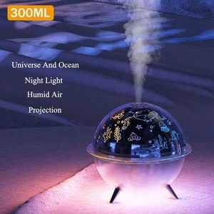 Humidificateurs 2024 Nouveau 300 ml Universe Ocean Project Light Humidificateur USB MINI BUREAU HOME BUREAT BURMTOP CHAMBRE AIR HUMIDIFICATEUR DIFUSER Y240422