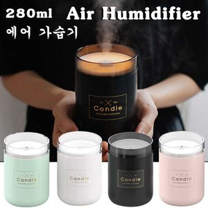 Humidificateurs 280ML humidificateur d'air à ultrasons diffuseur LED bougie veilleuse humidificateur et diffuseur de parfum huile essentielle pour voiture de bureau à domicile YQ230926