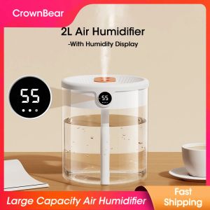 Humidificateurs 2L Humidificateur Air grande capacité avec humidité LCD Afficher la lumière de nuit à double buse arôme diffuseur d'huile essentielle pour la maison officier