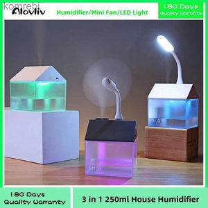 Humidificateurs 3 en 1 250ml Mini humidificateur d'air de maison pour la maison ultrasons voiture brumisateur avec LED lampe de nuit USB ventilateur bureau purificateur d'air L240115