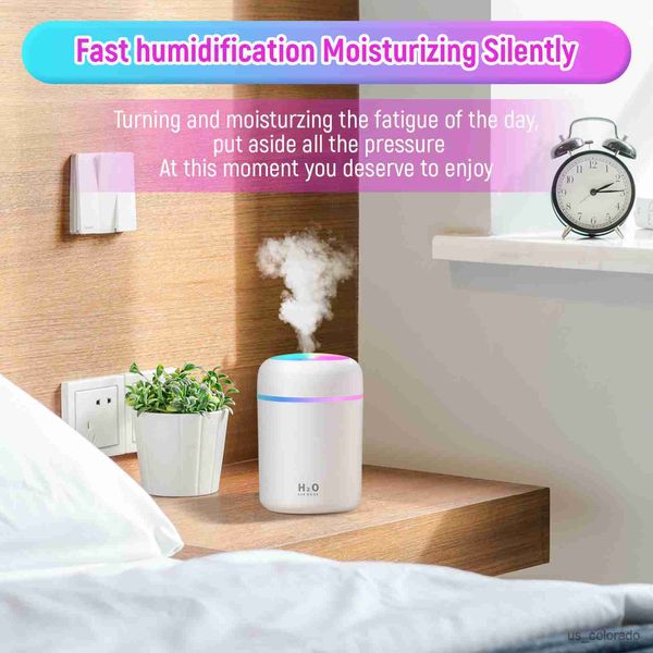 Humidificateurs 300ML Portable Air Humidifier Mini Aroma Essential Oil Diffuser USB Powered Mist Pulvérisateur Avec Veilleuse pour Home Office Car R230802