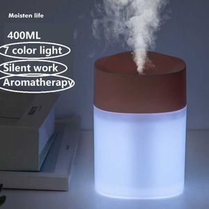 Humidificadores Humidificador de aire de 400 ml Difusor ultrasónico de aromaterapia Mini pulverizador portátil para el hogar USB Atomizador de aceite esencial con lámpara LED