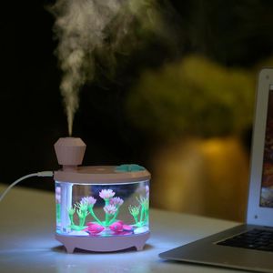 Humidificateurs 460 ml USB Creative Aquarium Lampe Humidificateur Air Cleaner Mini Lights Colorful Simulation of Aquatic Plantes Humidificador