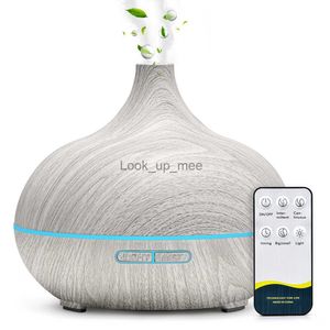 Humidificateurs 500ML aromathérapie diffuseur d'huile essentielle Grain de bois télécommande humidificateur d'air à ultrasons frais avec 7 lumières LED de couleur YQ230926