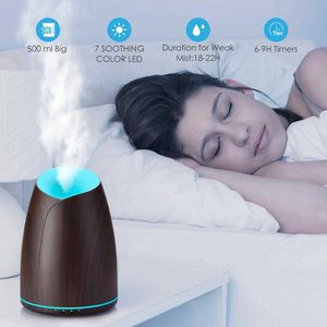 Humidificateurs 500ml Diffuseur Esseatial Humidificateur d'air Grain de bois LED à couleur changeante Lumière ultrasonique Brume fraîche Aroma Humidificador