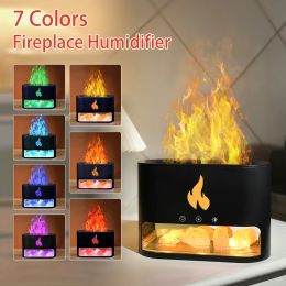 Humidificadores 7 Colores de luz ambiental Humidificador de aire para el hogar aroma de fuego de llamas Difusores de olor eléctrico Mini Mist USB Portable