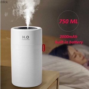 Bevochtigers 750 ml grote capaciteit luchtbevochtiger 2000 mAh USB oplaadbare draadloze ultrasoon aroma Water Mist Diffuser Light Umidificador