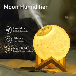 Humidificateurs 880ml humidificateur d'air diffuseur d'arôme essentiel ultrasons lune veilleuse réglable USB humidificateur brume