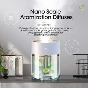 Humidificateurs Air Humidificateur pour la maison USB Ultrasonic Essenti Oil DIFFUS Arôme 2L Grande capacité 3 Bulle Purificateur de brouillard lourd avec lampe LED