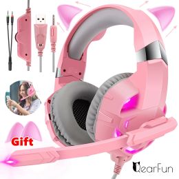 Luchtbevochtigers Zwarte Kat Oren Bekabelde Headset Gamer Pc Computer Stereo Bass Meisjes Koptelefoon met Microfoon voor Laptop Venster 710 Tablet