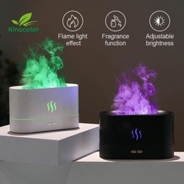 Luchtbevochtigers Kleurrijke Vlam Luchtbevochtiger 180 ml Draagbare USB LED Realistische Fire Essentiële Olie Geurverspreider Drop Shipping