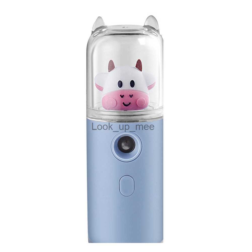 Umidificadores Vaca Umidificador Feminino Maquiagem Instrumento de Reposição de Água Portátil USB Mulheres Perfume Álcool Nano Pulverizador Azul YQ230926