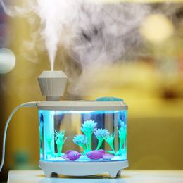 Humidificadores Creative Fish Tank Air Humidificador Difusor Colorful Night Light DC5V USB Mini Mist Maker 460ML Difusor de agua Mute Sprayer 230427