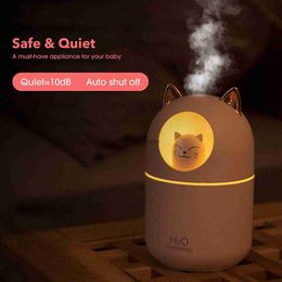 Humidificadores Cute Cat Cool Mist Humidificador para el hogar Cat Night Light Aire puro esencial para la habitación del bebé Fácil limpieza Operación silenciosa Rosa YQ230927